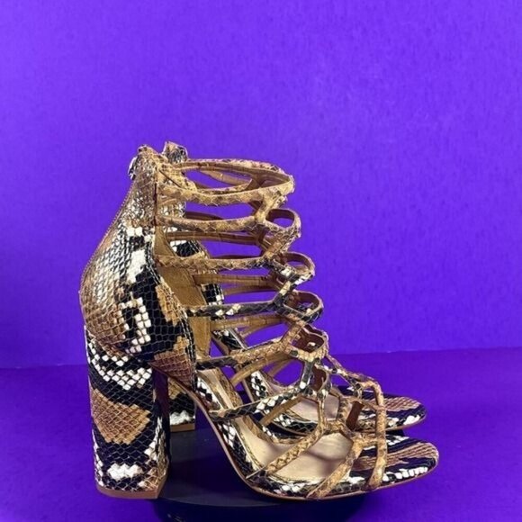 SCHUTZ Women's Julianna Block Snake-Embossed Leather Sandal Shoe Size 7.5 - Picture 1 of 8